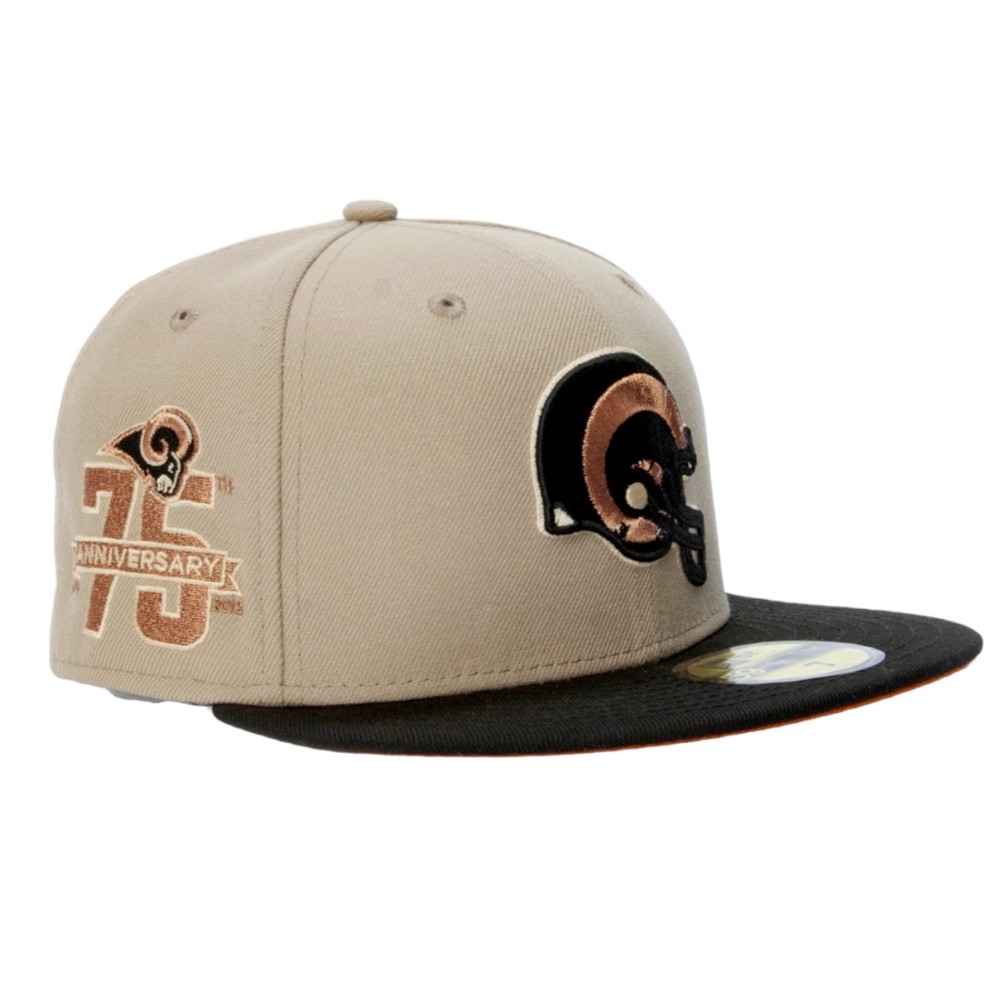 New Era Los Angeles Rams Camel Pack 59FIFTY Hat 75 Year Side Patch Size 7 3/4